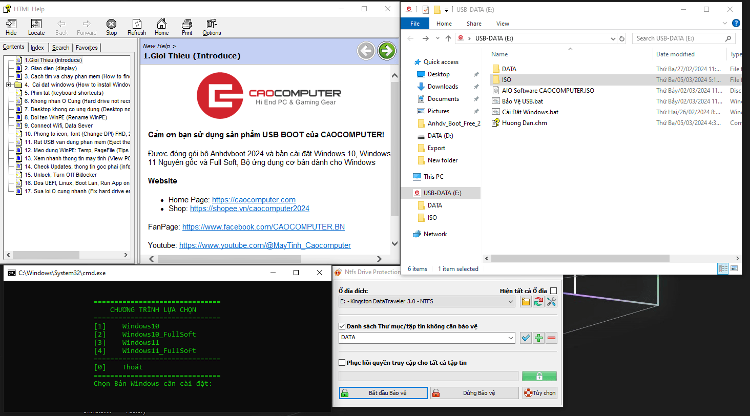 USB BOOT cứu hộ máy tính, tích hợp bộ cài Windows và các phần mềm cần thiết